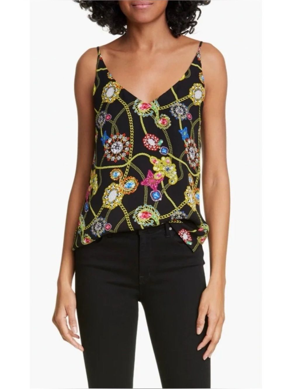 L'agence Gabriella Silk Camisole Tank In Black Multi Jewels Size S